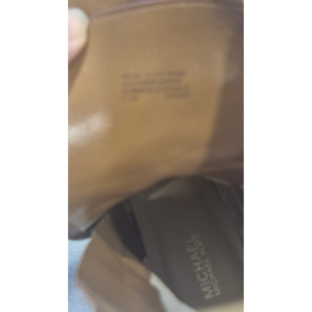 Michael Kors Brown Leather Combat Boots Lug Sole Moto Buckle Side Zip Women 7.5 - Picture 15 of 16